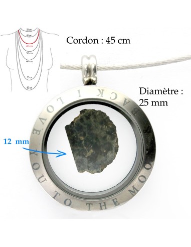 Véritable fragment de la planète Mars en médaillon