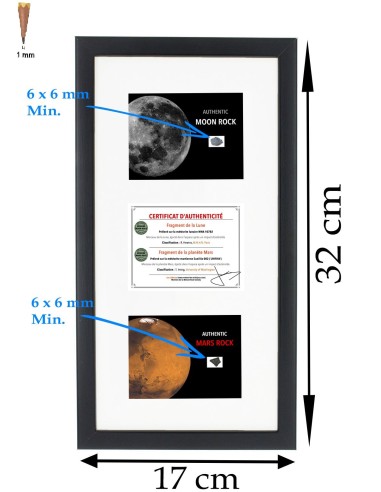 De vrais fragments de la lune et de mars sur votre mur, dans un cadre écrin